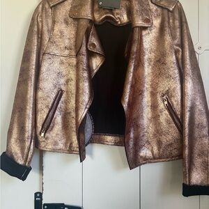 Anthropologie Metallic Bronze Faux-Leather Moto Jacket